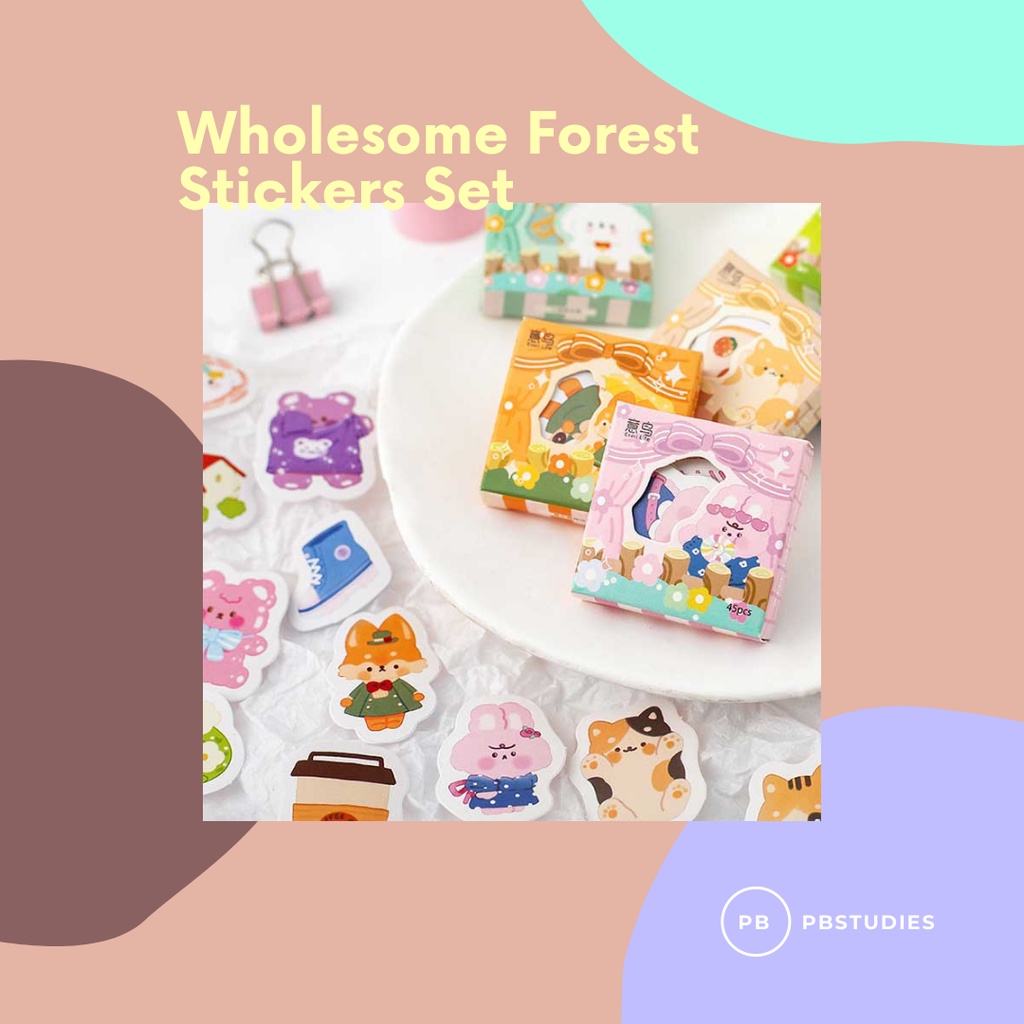 

PBSTUDIES WHOLESOME FOREST GROUP FLAKE STICKER SET 45 PCS STIKER STICKERS PACK JOURNALING STICKER BOX STATIONERY JOURNALING BUJO STUDYGRAM MURAH