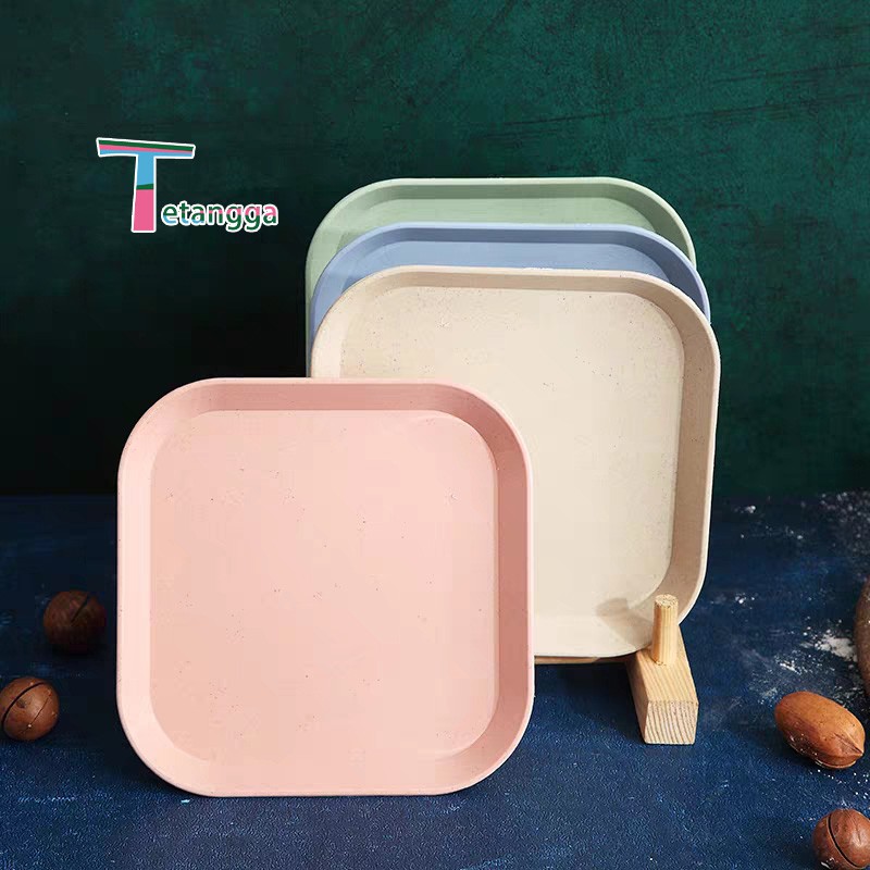 Piring Makan Bentuk Kotak Wheat Straw Square Plate Warni Set 4 In 1 Square Plate Dinner Plate VS-21