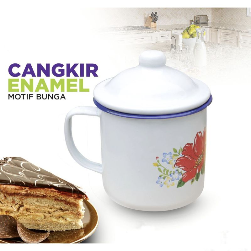 GELAS SENG PLUS TUTUP / Mug Enamel  / Cangkir Seng / Gelas Jadul / Mug Enamel / Gelas Gagang