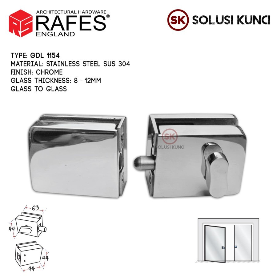 Kunci Pintu Kaca RAFES ENGLAND SUS 304 (GDL 1154)