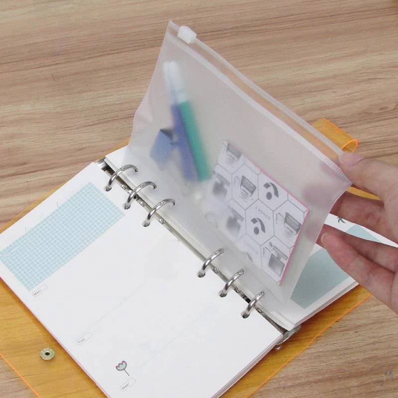 1Pc A7/A6/A5 Transparent PVC Six Holes Loose Leaf Zipper Storage Bag / DIY Notepad Handbook Bill Bag