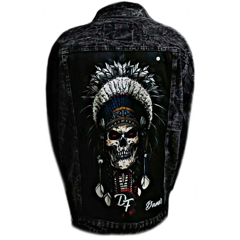 JAKET JEANS PRINTING Denim Pria Sandwash Distro L XL (Size XXL dan 3XL beda katalog) - Black Sandwash I-6