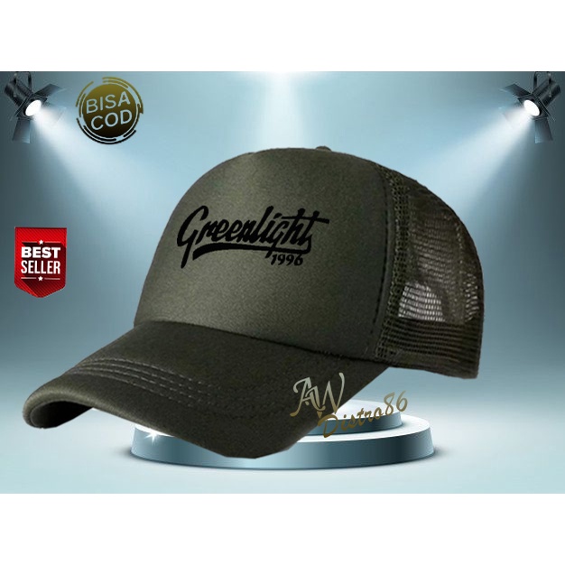 PROMO Topi Distro Greenlight 1996 Text Hitam Premuim Quality Topi Trucker Keren Murah Banyak Di Cari Cowok &amp; Cewek Topi Kata Kata Sablon