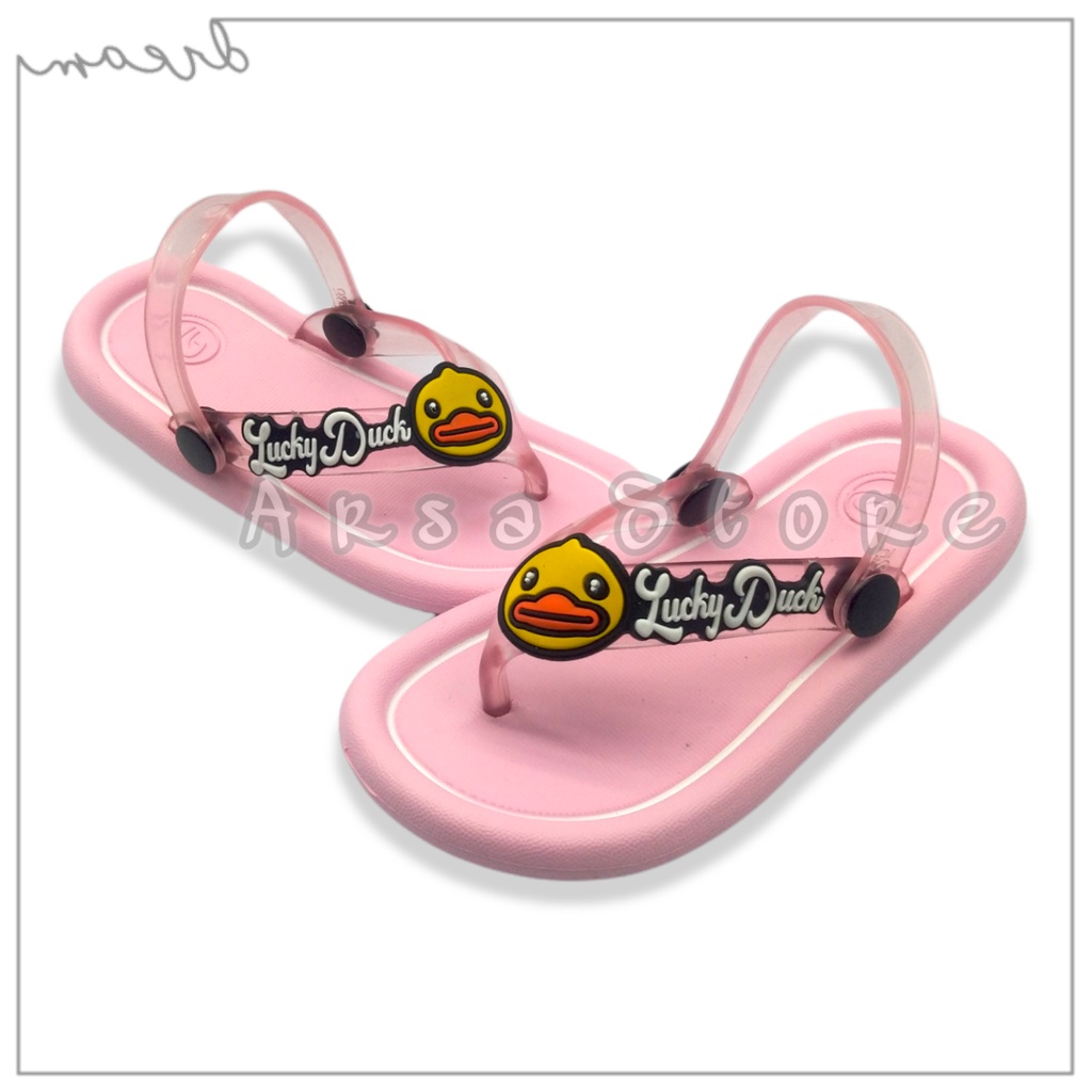 Sandal Jepit Tali Belakang Anak Baby Perempuan Motif Bebek Terbaru Usia 9 bulan 1 2 3 Tahun / Sendal Lucu Anak Cewek / Kado Bagus Untuk Anak