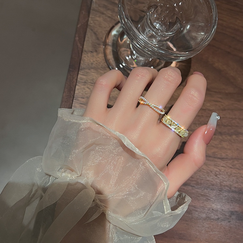 Cincin Jari Telunjuk Model Terbuka Hias Opal Mutiara Untuk Wanita