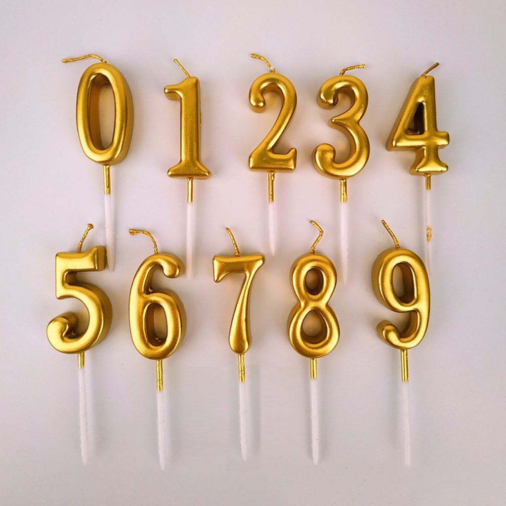 BRGUNIK Lilin Angka Ulang Tahun Ultah / Birthday Numeric Candle / Birthday Number Candle Warna Gold Metalik R565