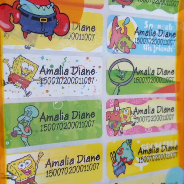 

label nama waterproof SPONGEBOB