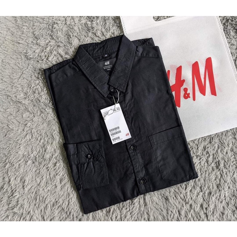 Kemeja Casual H&amp;M Premium | Kemeja Pria Putih Katun twill | Kemeja Pria Terbaru