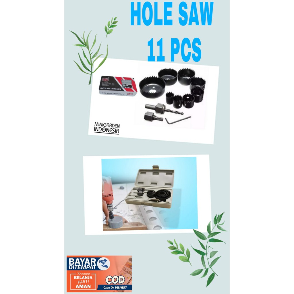 SET 11 PCS HOLESAW Mata Bor Lubang Kayu pralon pipa pvc Hidroponik hole saw 19mm - 64mm carbon steel