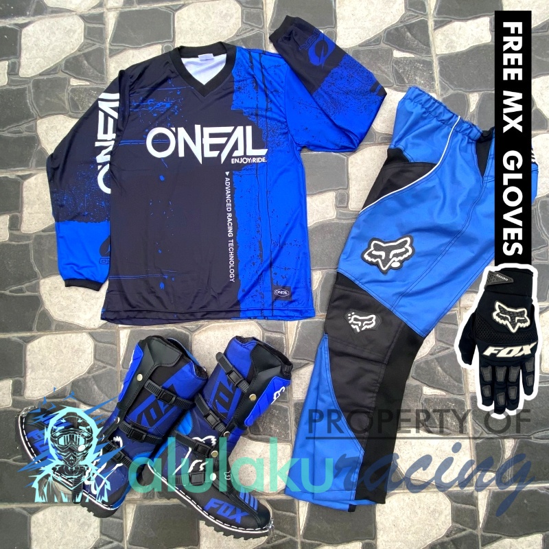 Jersey, Celana, Sarung Tangan &amp; Sepatu Fullprint with Protectors Fullset MX Trail Motocross - Paket Bundling ONCTFG060706-F41