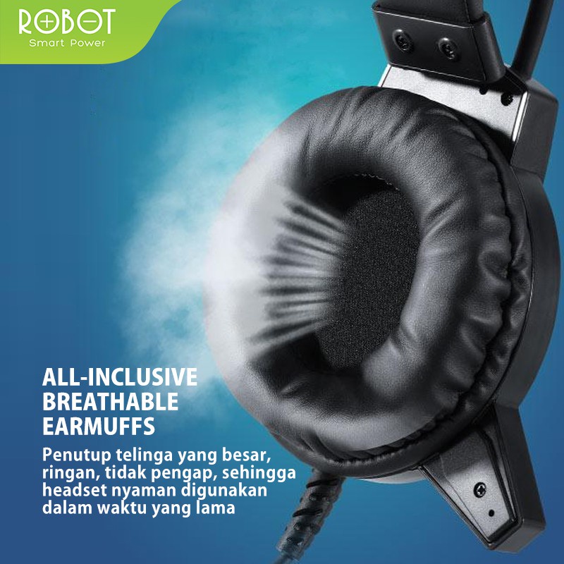 PROMO ROBOT RH-P10/RH-P20 Jack Audio Double Padded Headband Lightweight Wired Headset Black-Garansi Resmi 1 tahun