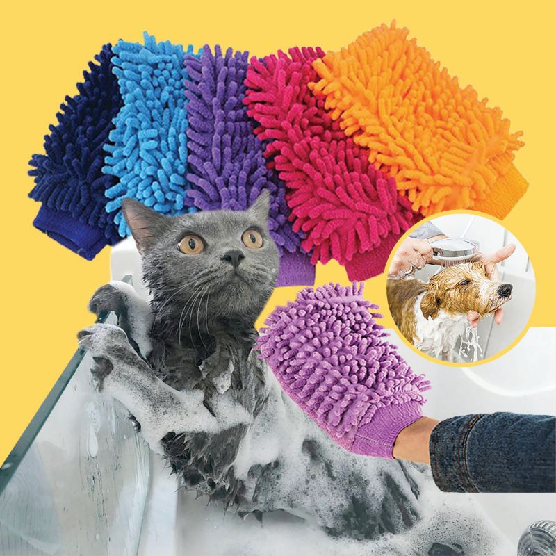 Sarung Tangan Microfiber untuk Mandi Kucing Grooming Kucing Mengeringkan Kucing Anjing Kelinci