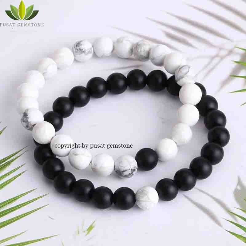 Gelang Tangan Couple Batu Alam Tiger Eye Pirus dengan Black Onix