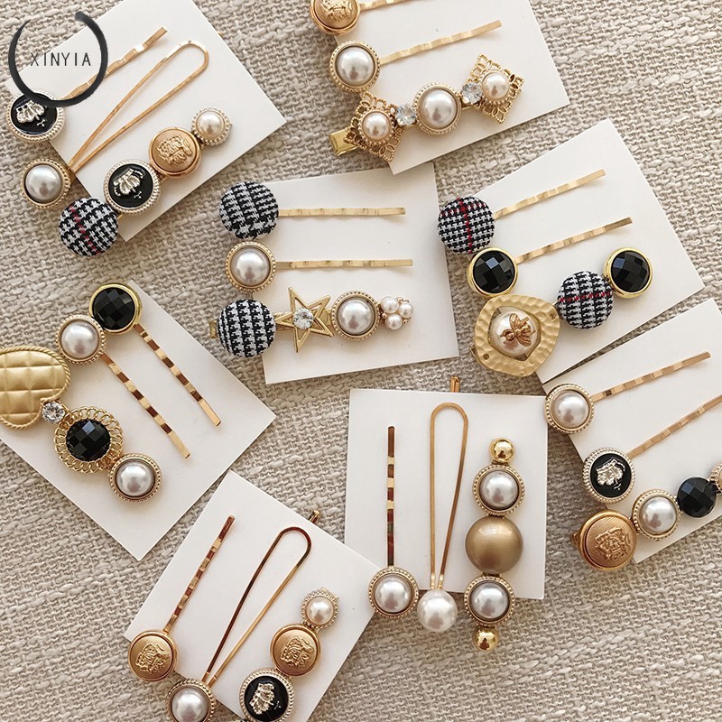 【8 Groups】Korea Ins Wind Pearl Edge Clip Pearl Hairpin Sweet Wind Bangs Clip Set Hairclip