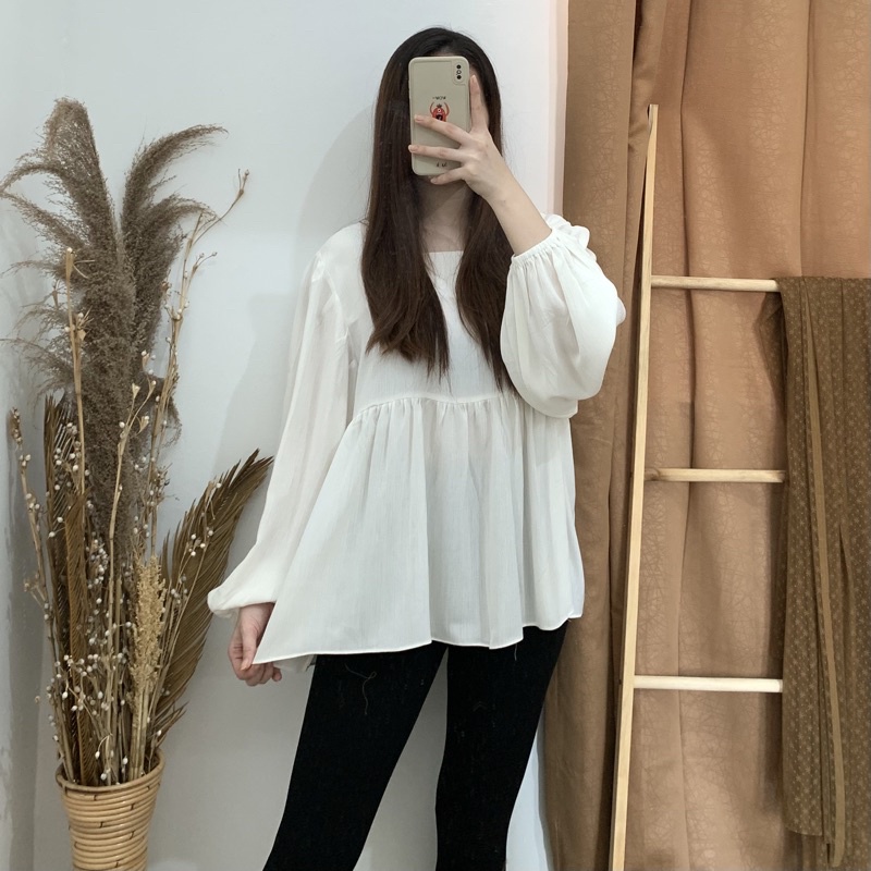 Amora Peplum Top - PLENARIO ID | Blouse wanita - Rayon crinkle - Atasan wanita - Pakaian Wanita - COD-White