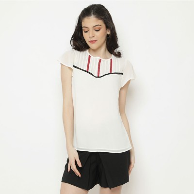 H&M Blouse Wanita Flutter Lacetrim White