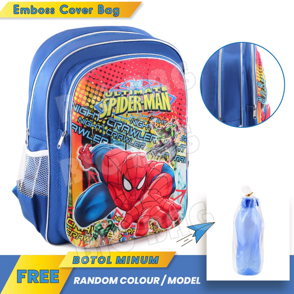 PTS - Tas Anak Cowo / Laki Laki- Big Emboss - Spider-Man + FREE BOTOL - School Bag Tas Sekolah