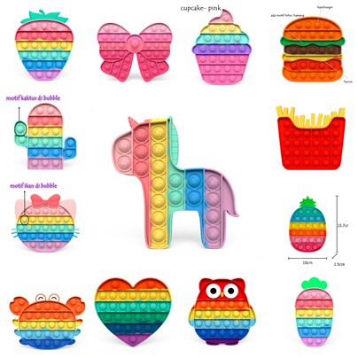 [ORGM] 40 motif! BAHAN TEBAL MAINAN POP FIDGET TOY POP IT RAINBOW SOUVENIR GOODIEBAGS