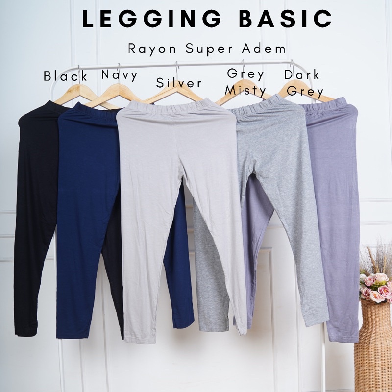 Legging Basic Kaos Rayon Adem Ukuran Standar dan Jumbo