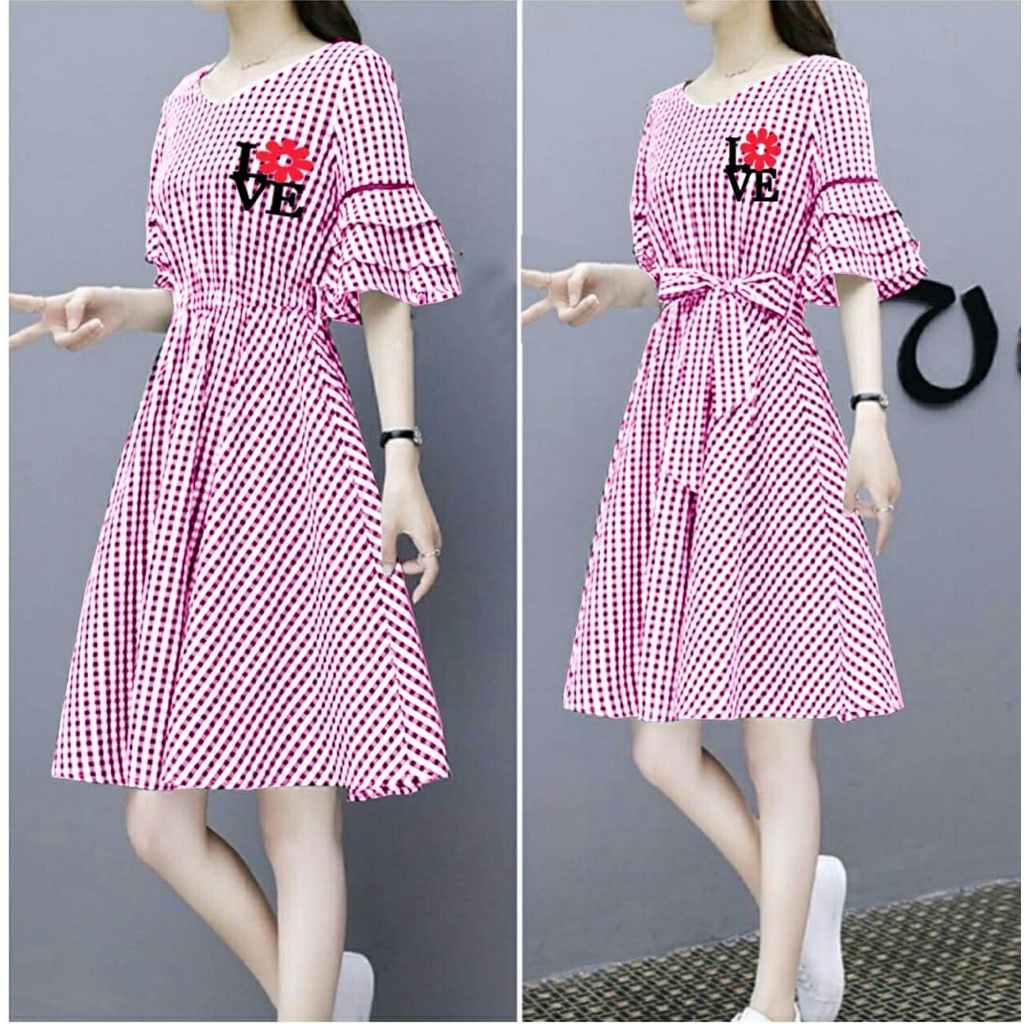 [ENFK] Dress Sella / Dress Kotak-Kotak / Dress Korea Kotak / Dress Motif Kotak / Dress Korea / Dress Casual Dress