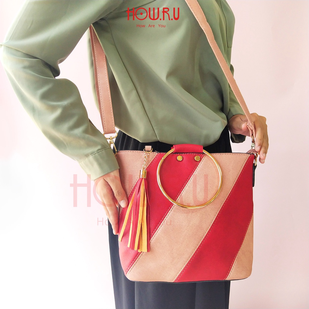 HOW.R.U | Hand Bag Gagang Emas / Tas Selempang Wanita Korea / Elegan Sling Bag 9501