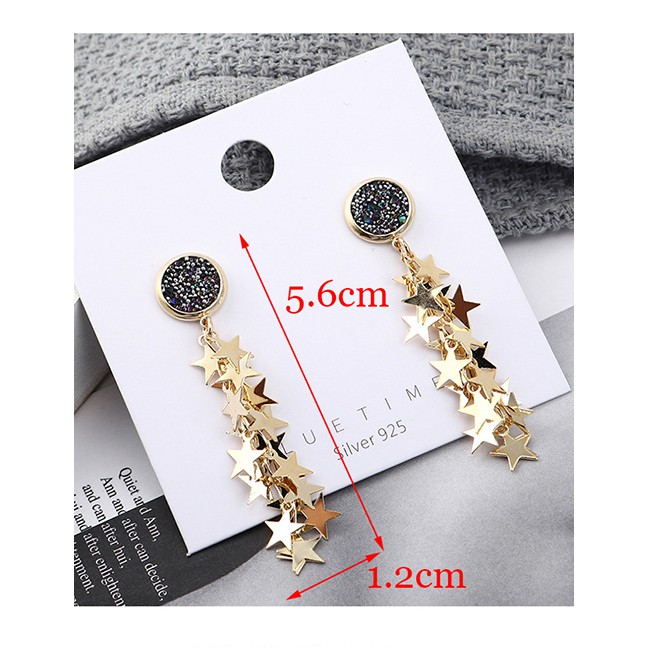 LRC Anting Tusuk Fashion Gold Plated Gold Five-star S925 Silver Needle Earrings Y62784