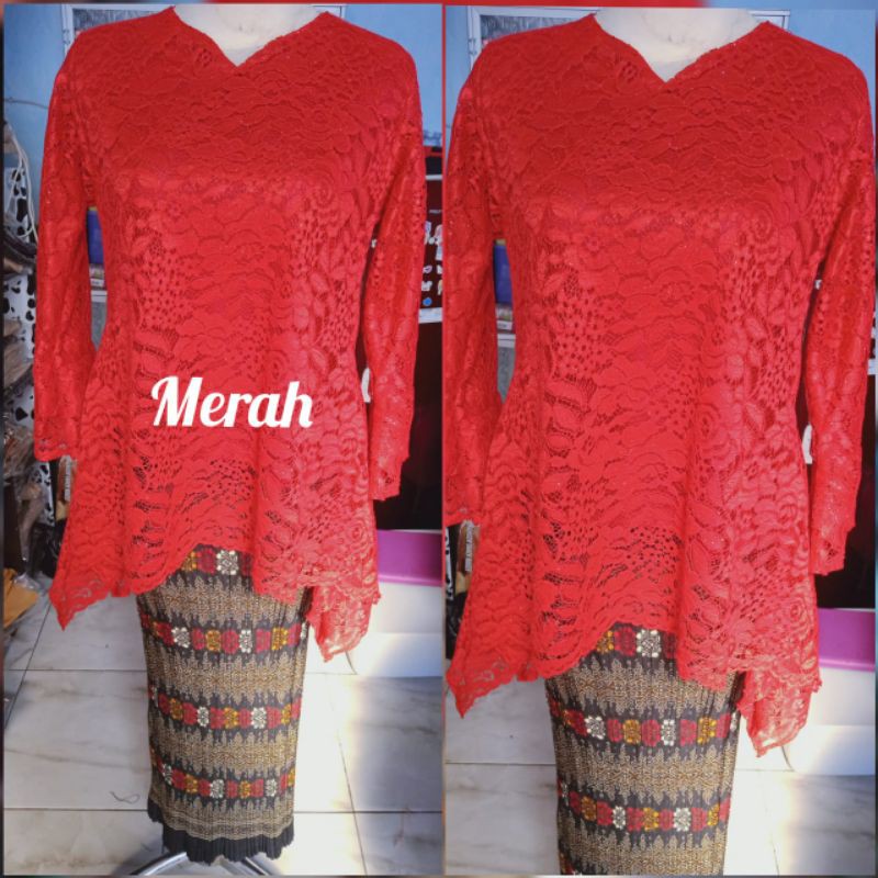 COD KEBAYA RINJANI KEBAYA BROKAT JUMBO ABU GOLD DUSTY MARUN MOCA MAURA SERAGAM KEBAYA BRIDESMAIDS-ATASAN-MERAH
