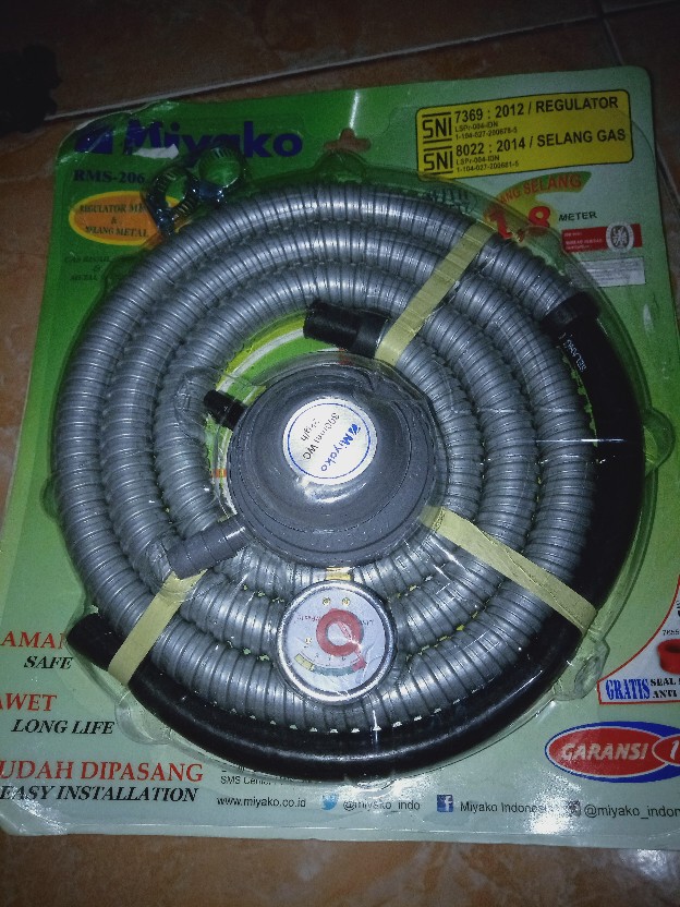 Selang Paket Regulator Meter + Selang 1.8 M Gas Lpg Miyako Rms 106 M / Rms 206 M Rms-206 Rms206m