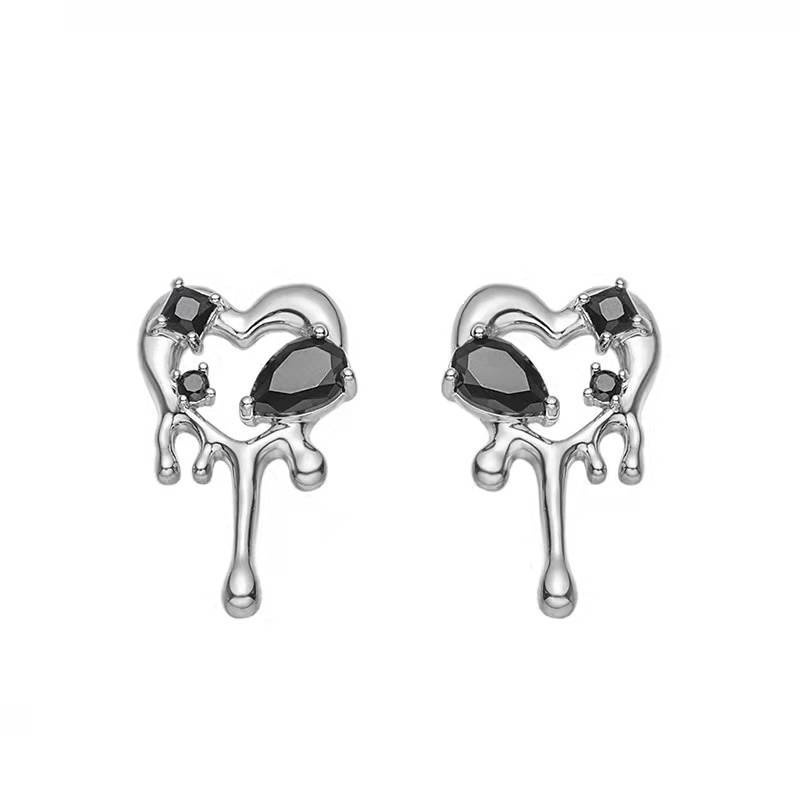 Anting Stud Bentuk Hati Warna Hitam Bahan Silver Untuk Wanita