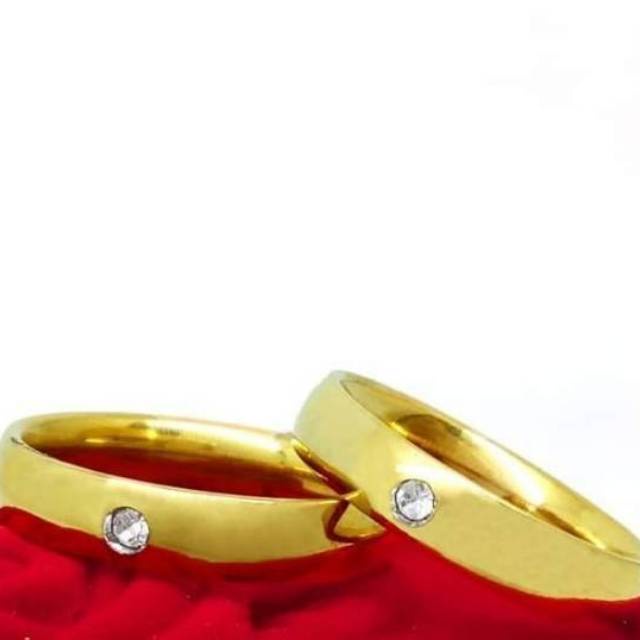 Cincin Titanium Mata Satu Warna Kuning / Cincin Tunangan Couple