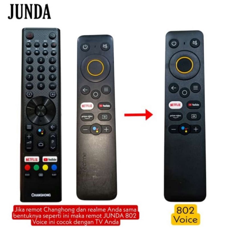 Remote Junda 802 Voice Untuk Realme Dan Changhong Smart TV Androit