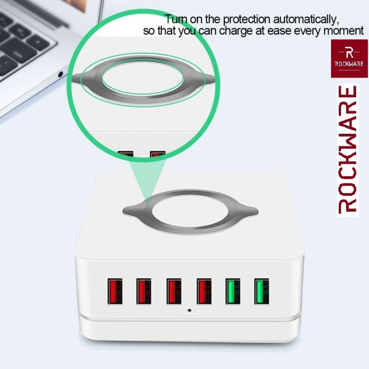 ROCKWARE E6 - 6 USB Port Charging Station and Qi Wireless Charge - 72W