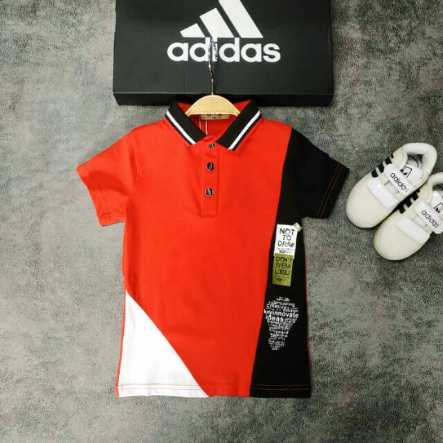 Baju Kaos Anak Cowok Atasan Kaos Motif Merah Putih Hitam Import