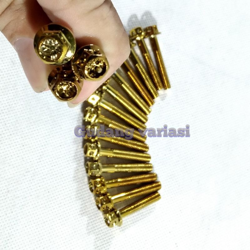 Baut Probolt Blok Bak Mesin Magnet Rx King kiri kanan 1 set Gold Baut Probolt Blok Bak Mesin Rx king Baut blok kalter mesin