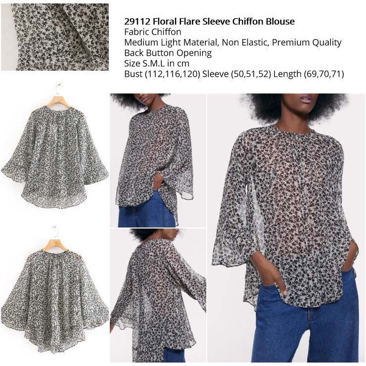 29112 Floral Flare Sleeve Chiffon Blouse
