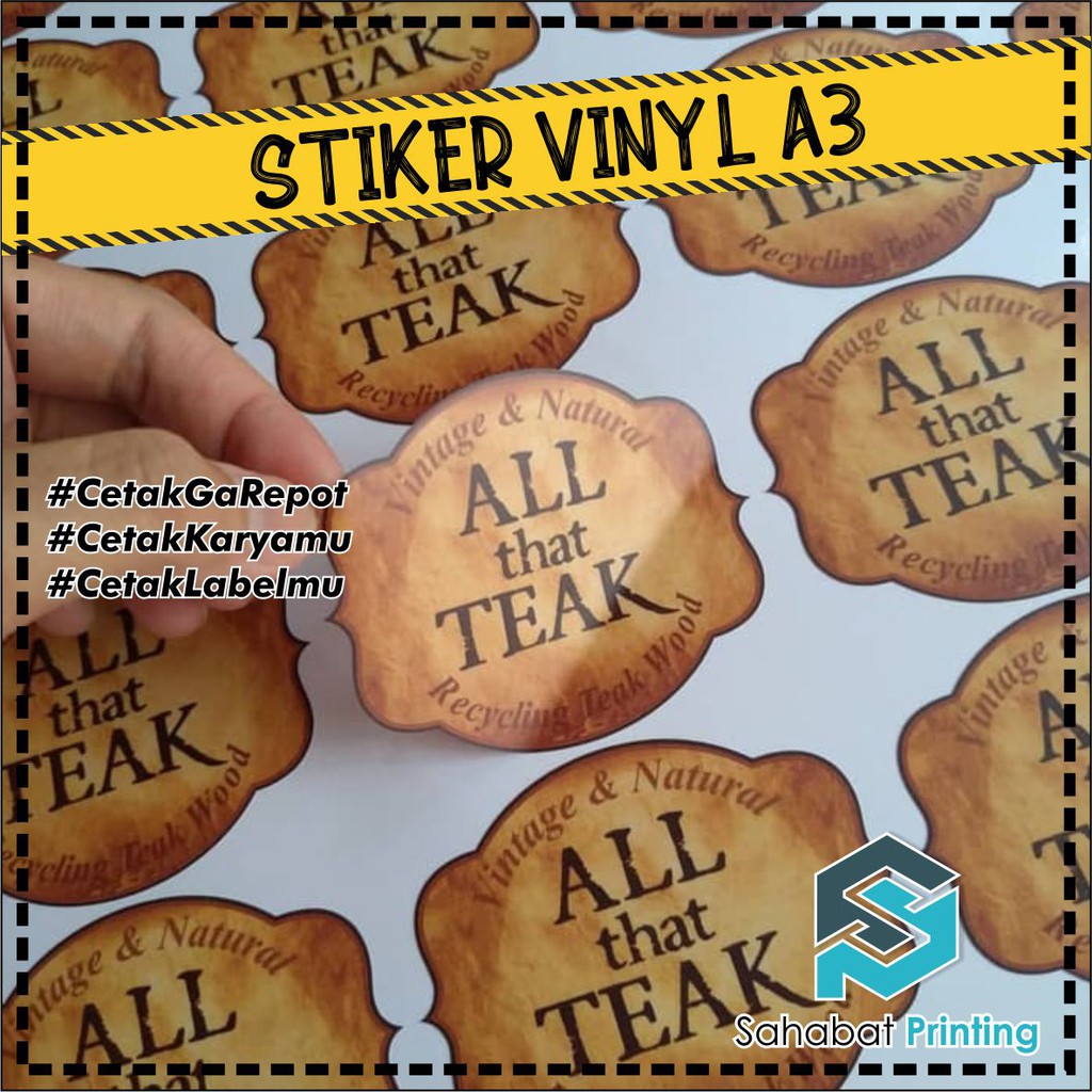 

CETAK PRINT A3 + FULL COLOR STIKER VINYL LABEL KEMASAN, LOGO, GAMBAR