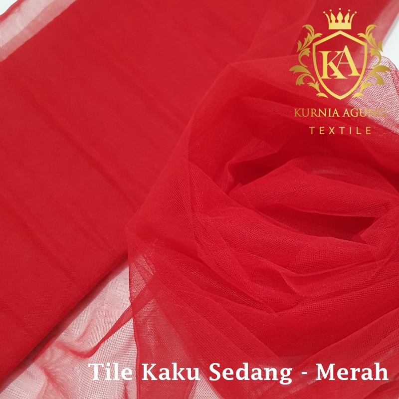 Kain Tile Tulle Kaku Sedang 100cm x 125cm meteran Per Meter Souvenir Dekorasi Wedding Veil Aksesoris-Merah