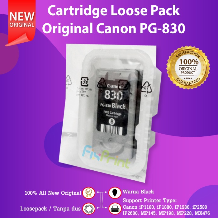 Cartridge LoosPack Tinta Canon PG830 830 Black Printer IP1880 IP1980 MX-476 308