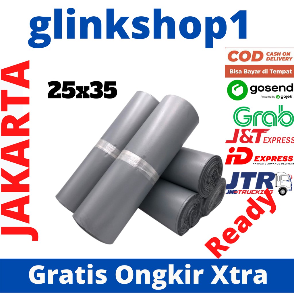 glinkshop1  Polymailer 25x35 Amplop Plastik Packing Online shop isi 100 PE Hitam Abu Grosir Murah