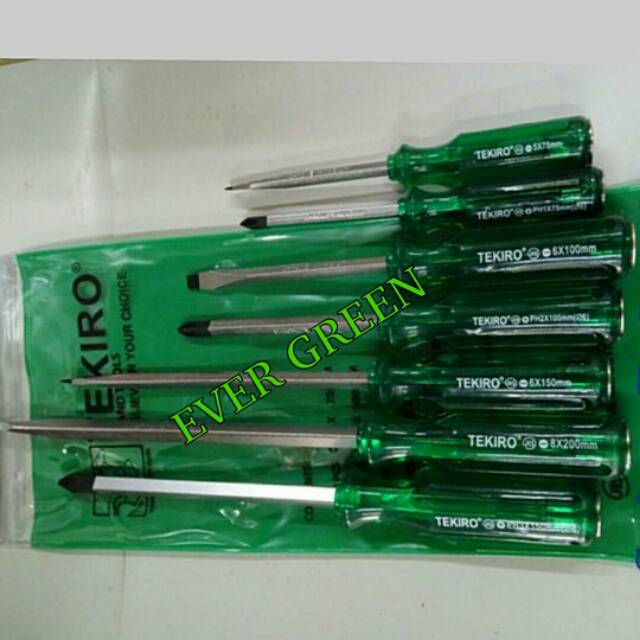 Obeng TEKIRO set 7 pcs Obeng Ketok Gedor Obeng Panjang Pendek Obeng Plus Min ... Stang Kunci Sok T L