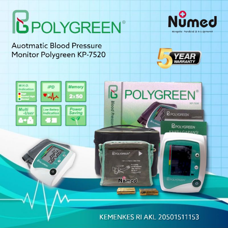 Tensi Digital Polygreen KP 7520 Tensimeter Digital Lengan Atas Original Polygreen KP7520