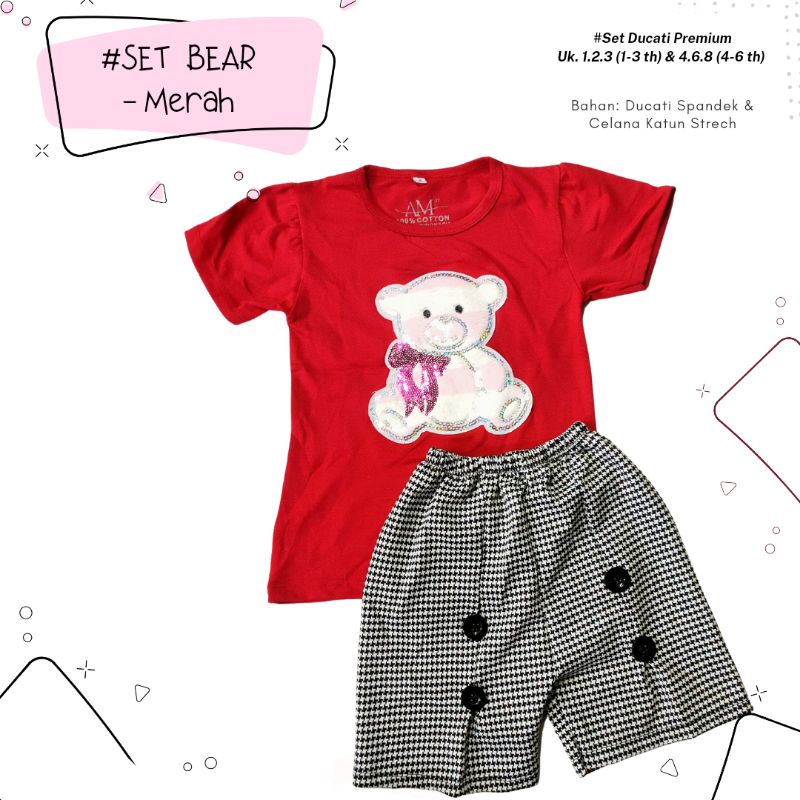 Setelan anak Perempuan aplikasi &quot;BEAR&quot; Size 1-5th bahan Ducati Katun Spandek Premium