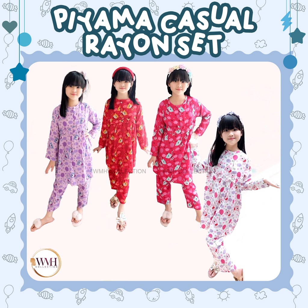 PIYAMA CASUAL RAYON SET ANAK PEREMPUAN BY GLAMOAS USIA4 - 8 TAHUN