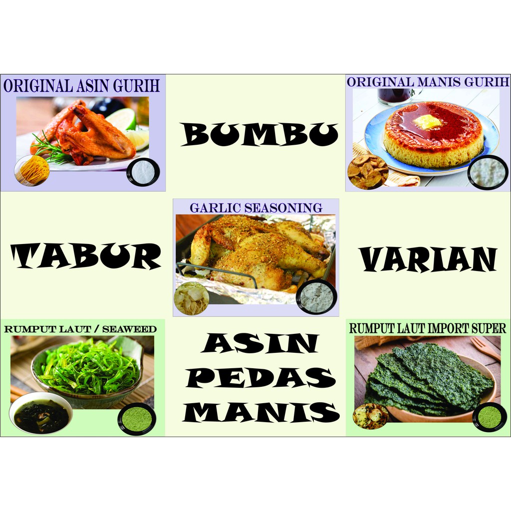 

BUBUK TABUR TERBAIK ORIGINAL ASIN MANIS GURIH GARLIC RUMPUT LAUT SEAWEED IMPORT MSG MURAH ENAK HALAL