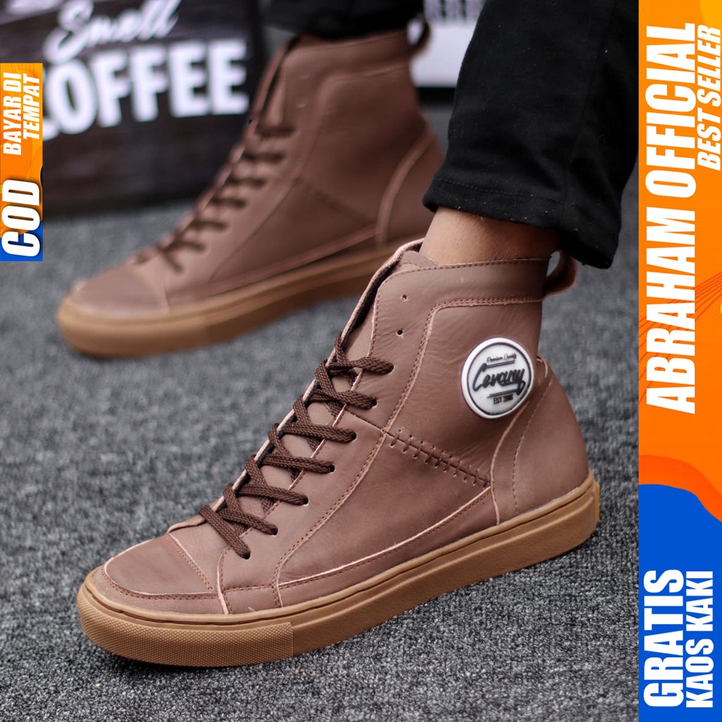 Sepatu Formal Kulit Asli Full Hitam Tali Pantofel Kerja Pria Abraham Dante High