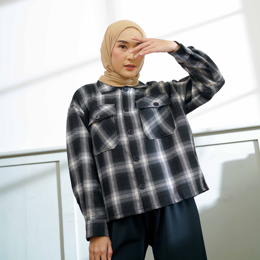 Plaid Shirt Kemeja Flanel Wanita Kasual Cewe Mamba