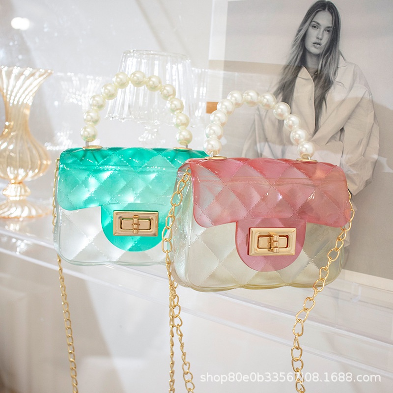 Transparan Jelly Tas Wanita Bag Bahu Selempang Gold Chain