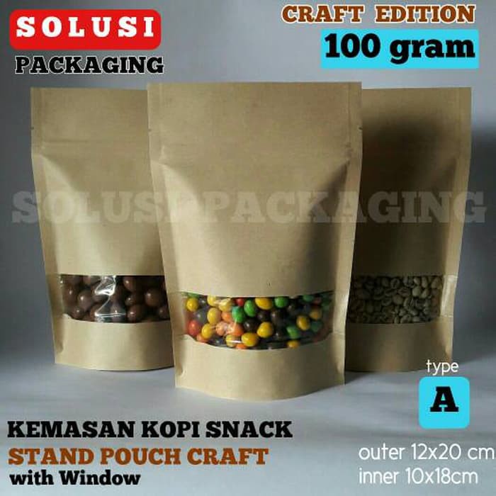 

KEMASAN STAND POUCH PAPERCRAFT WINDOW 100GR/KANTONG KEMASAN/KEMASAN KOPI