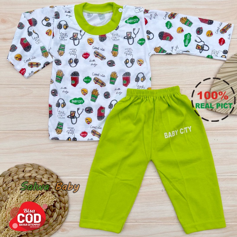 Setelan Baju Bayi Setelan Piyama Bayi Lengan Panjang Kancing Bahu Usia 3-12 Bulan Anababy