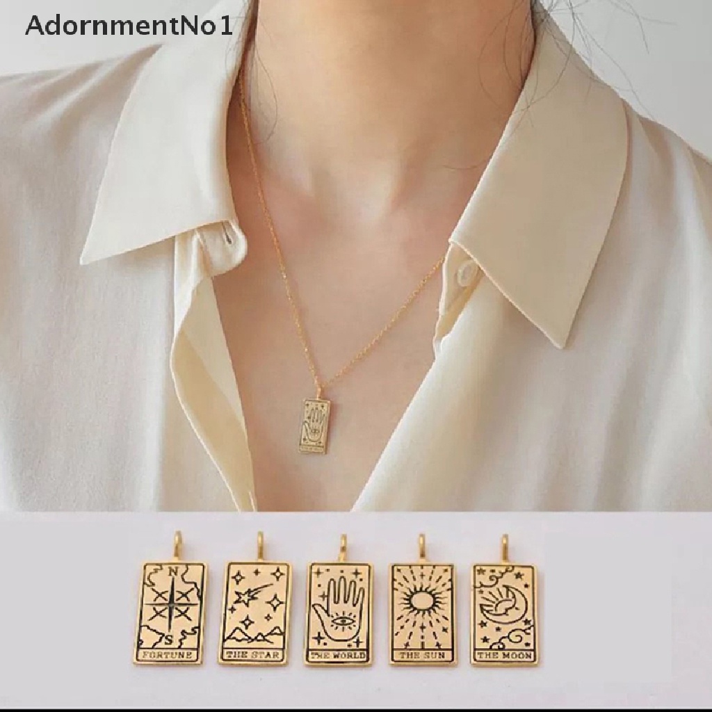 (AdornmentNo1) Kalung Rantai Dengan Liontin Kartu Tarot Bahan Stainless Steel Untuk Wanita